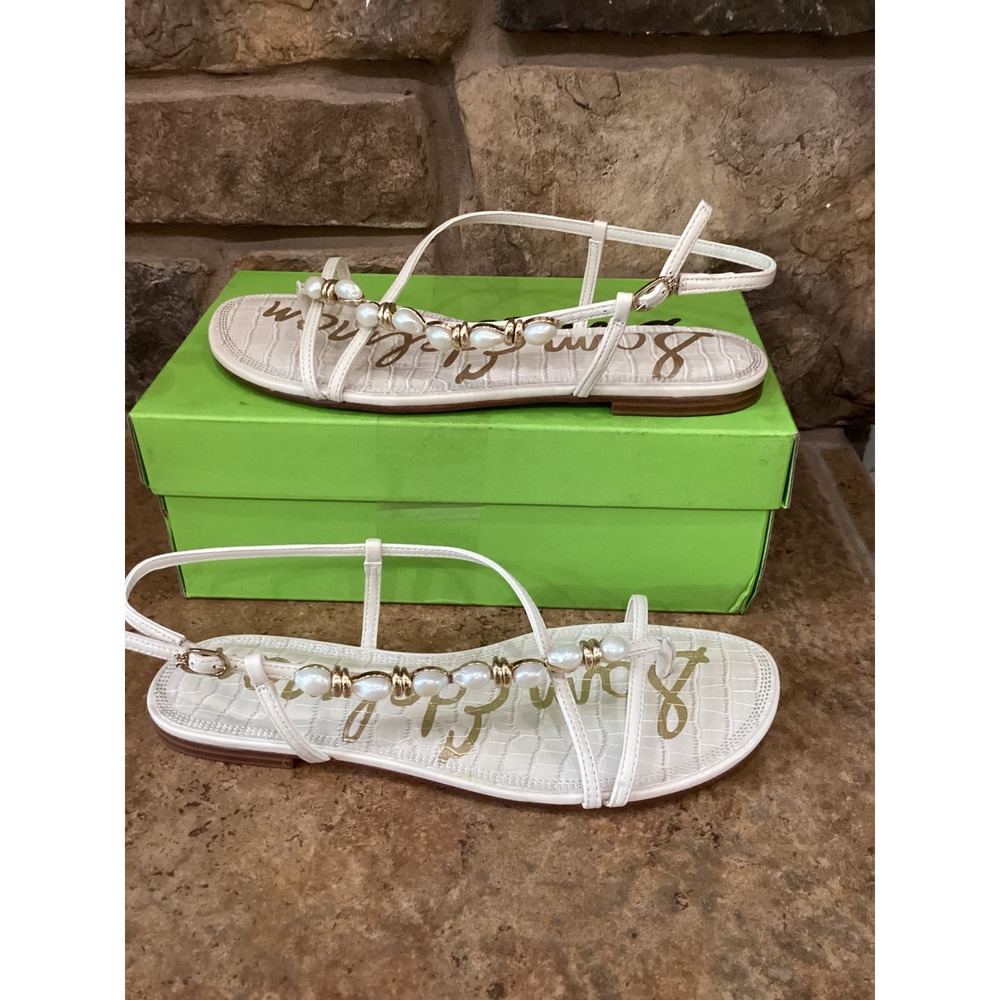 Sam Edelman Calla 2 Ivory Leather Pearl Strappy Flat Sandals Size 9 New